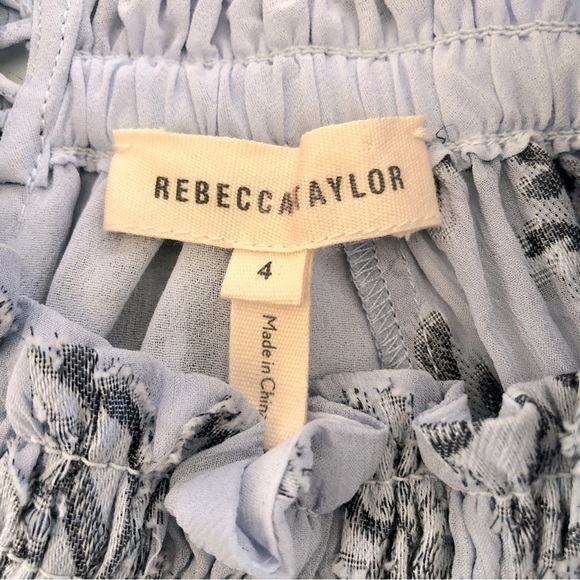 Rebecca Taylor Metallic Rose Patterned Silk Smocked Top in Blue, 4 - Picture 6 of 13